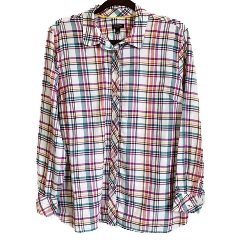 Talbots Plaid Multicolor Button Down Top Women’s XLP Long Sleeve Preppy